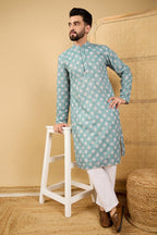 Sea Green Viscose Rayon Ethnic Motifs Embroidered Straight Chikankari Kurta MKU1032