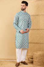 Sea Green Viscose Rayon Ethnic Motifs Embroidered Straight Chikankari Kurta MKU1032