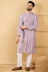 White Viscose Rayon Geometric Embroidered Straight Chikankari Kurta MKU1033