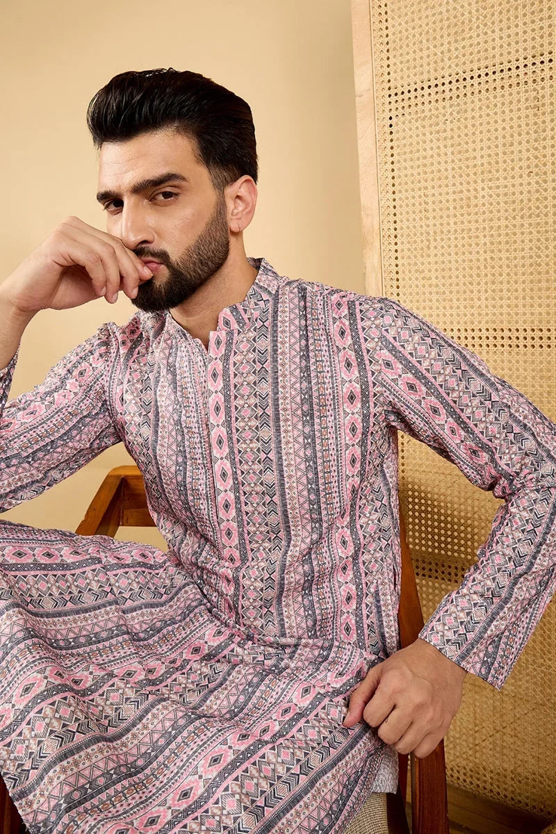 White Viscose Rayon Geometric Embroidered Straight Chikankari Kurta MKU1034