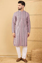 White Viscose Rayon Geometric Embroidered Straight Chikankari Kurta MKU1034
