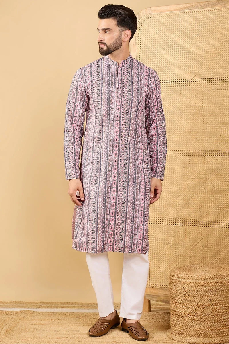 White Viscose Rayon Geometric Embroidered Straight Chikankari Kurta MKU1034