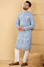 Blue Viscose Rayon Geometric Embroidered Straight Chikankari Kurta MKU1036