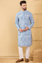 Blue Viscose Rayon Geometric Embroidered Straight Chikankari Kurta MKU1036