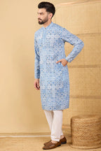 Blue Viscose Rayon Geometric Embroidered Straight Chikankari Kurta MKU1036
