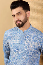 Blue Viscose Rayon Geometric Embroidered Straight Chikankari Kurta MKU1036