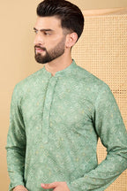 Green Viscose Rayon Bandhani Embroidered Straight Chikankari Kurta MKU1037