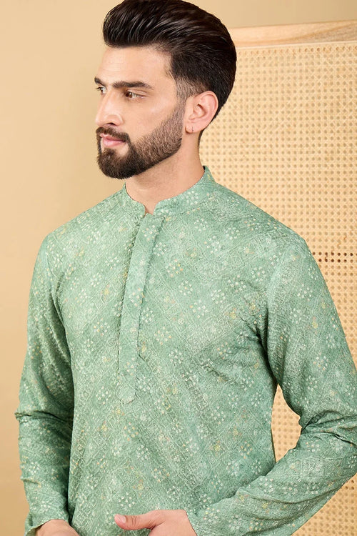 Green Viscose Rayon Bandhani Embroidered Straight Chikankari Kurta MKU1037