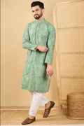 Green Viscose Rayon Bandhani Embroidered Straight Chikankari Kurta MKU1037