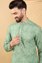 Green Viscose Rayon Bandhani Embroidered Straight Chikankari Kurta MKU1037