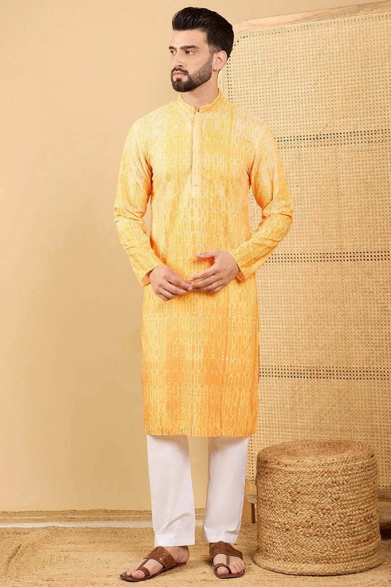 Yellow Viscose Rayon Abstract Embroidered Straight Chikankari Kurta MKU1039