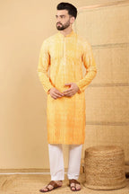 Yellow Viscose Rayon Abstract Embroidered Straight Chikankari Kurta MKU1039