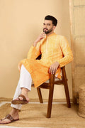 Yellow Viscose Rayon Abstract Embroidered Straight Chikankari Kurta MKU1039