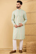 Green Viscose Rayon Striped Embroidered Straight Chikankari Kurta MKU1040