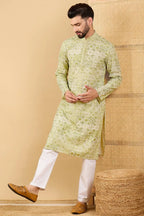 Olive Green Viscose Rayon Geometric Embroidered Straight Chikankari Kurta MKU1041