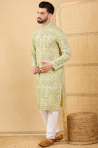 Olive Green Viscose Rayon Geometric Embroidered Straight Chikankari Kurta MKU1041