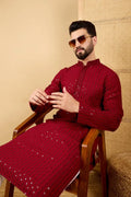 Maroon Viscose Rayon Solid Embroidered Straight Chikankari Kurta MKU1043