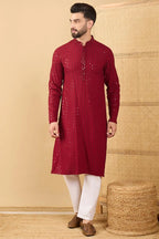 Maroon Viscose Rayon Solid Embroidered Straight Chikankari Kurta MKU1043