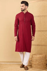 Maroon Viscose Rayon Solid Embroidered Straight Chikankari Kurta MKU1043