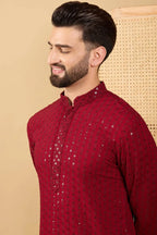 Maroon Viscose Rayon Solid Embroidered Straight Chikankari Kurta MKU1043