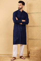 Navy Blue Viscose Rayon Solid Embroidered Straight Chikankari Kurta MKU1045
