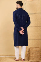 Navy Blue Viscose Rayon Solid Embroidered Straight Chikankari Kurta MKU1045