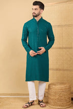 Teal Green Viscose Rayon Solid Embroidered Straight Chikankari Kurta MKU1046