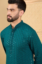 Teal Green Viscose Rayon Solid Embroidered Straight Chikankari Kurta MKU1046