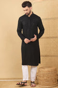 Black Viscose Rayon Solid Embroidered Straight Chikankari Kurta MKU1047