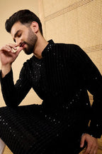 Black Viscose Rayon Solid Embroidered Straight Chikankari Kurta MKU1047