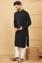 Black Viscose Rayon Solid Embroidered Straight Chikankari Kurta MKU1047