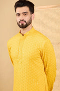 Yellow Viscose Rayon Solid Embroidered Straight Chikankari Kurta MKU1048