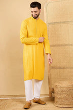 Yellow Viscose Rayon Solid Embroidered Straight Chikankari Kurta MKU1048