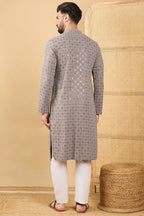 Grey Viscose Rayon Solid Embroidered Straight Chikankari Kurta MKU1049