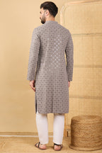 Grey Viscose Rayon Solid Embroidered Straight Kurta HOPMKU1049