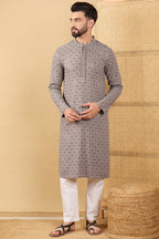 Grey Viscose Rayon Solid Embroidered Straight Kurta HOPMKU1049