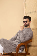 Grey Viscose Rayon Solid Embroidered Straight Kurta HOPMKU1049