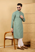 Green Viscose Rayon Solid Embroidered Straight Chikankari Kurta MKU1050