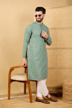 Green Viscose Rayon Solid Embroidered Straight Chikankari Kurta MKU1050