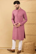 Mauve Viscose Rayon Solid Embroidered Straight Chikankari Kurta MKU1051