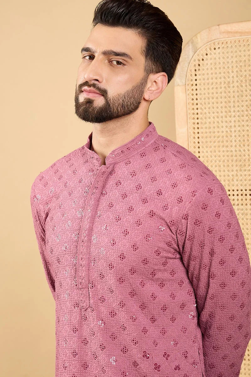 Mauve Viscose Rayon Solid Embroidered Straight Chikankari Kurta MKU1051