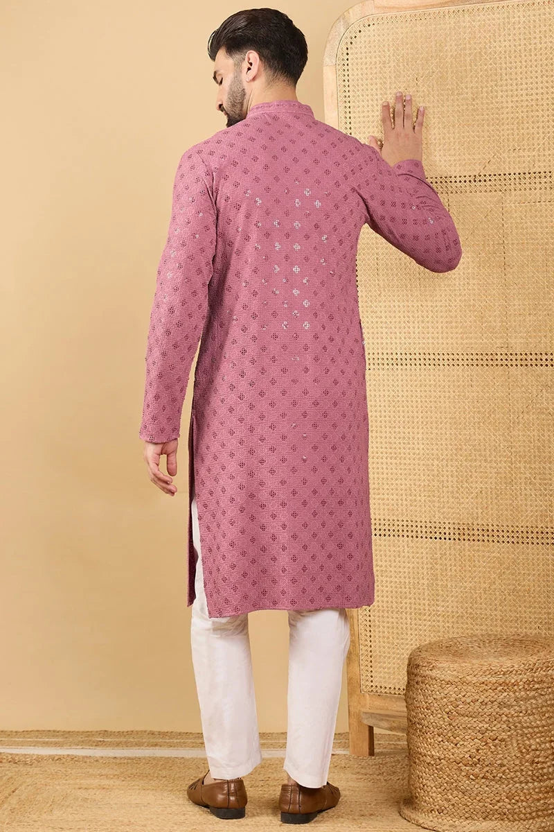 Mauve Viscose Rayon Solid Embroidered Straight Chikankari Kurta MKU1051