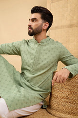 Green Viscose Rayon Solid Embroidered Straight Chikankari Kurta MKU1053