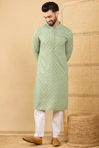Green Viscose Rayon Solid Embroidered Straight Chikankari Kurta MKU1053