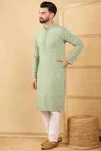 Green Viscose Rayon Solid Embroidered Straight Chikankari Kurta MKU1053