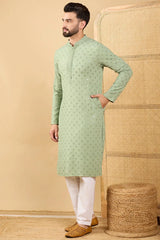 Green Viscose Rayon Solid Embroidered Straight Chikankari Kurta MKU1053