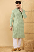 Green Viscose Rayon Solid Embroidered Straight Chikankari Kurta MKU1053