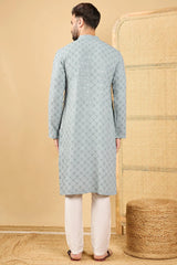 Grey Viscose Rayon Solid Embroidered Straight Chikankari Kurta MKU1054