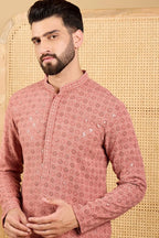 Rust Red Viscose Rayon Solid Embroidered Straight Chikankari Kurta MKU1055