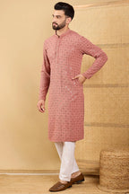 Rust Red Viscose Rayon Solid Embroidered Straight Chikankari Kurta MKU1055